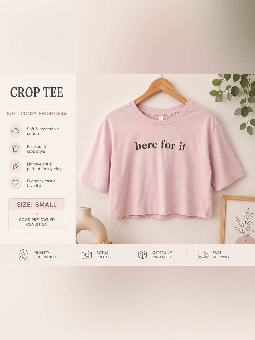 Fabletics Pink Cropped Tee "here for it"